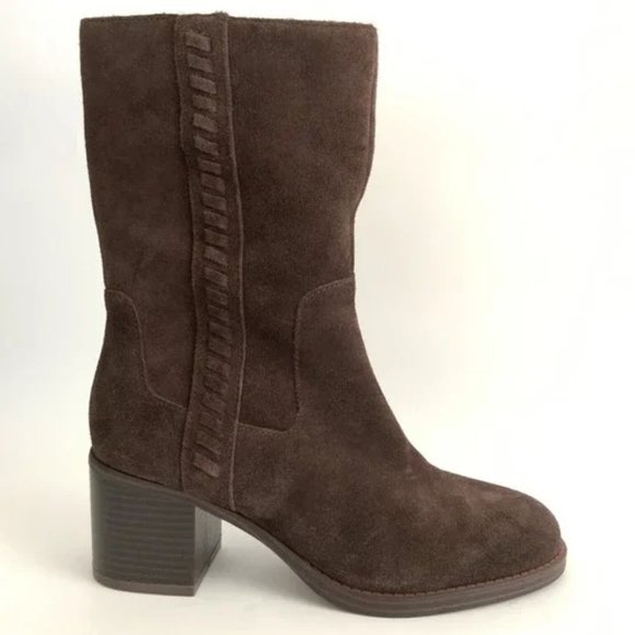 Vince Camuto Zelcinna Water Repellant Brown Suede Mid Shaft Boots Size 6 - Picture 2 of 7
